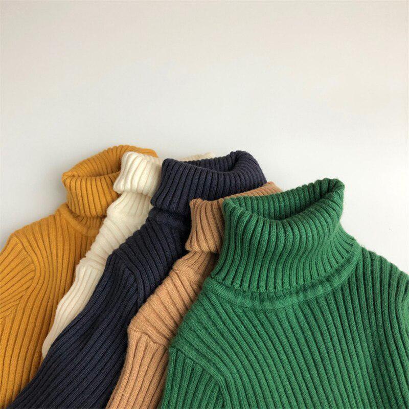 Autumn Kids Sweaters Solid Girls Sweater Basic Striped Boys Pullover Turtleneck Knitwear Tops Clothes