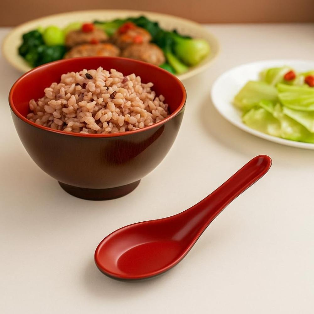 2pcs Japanese Style Melamine Red Black Soup Spoon Long Handle Dinner Spoon Dishwasher Safe