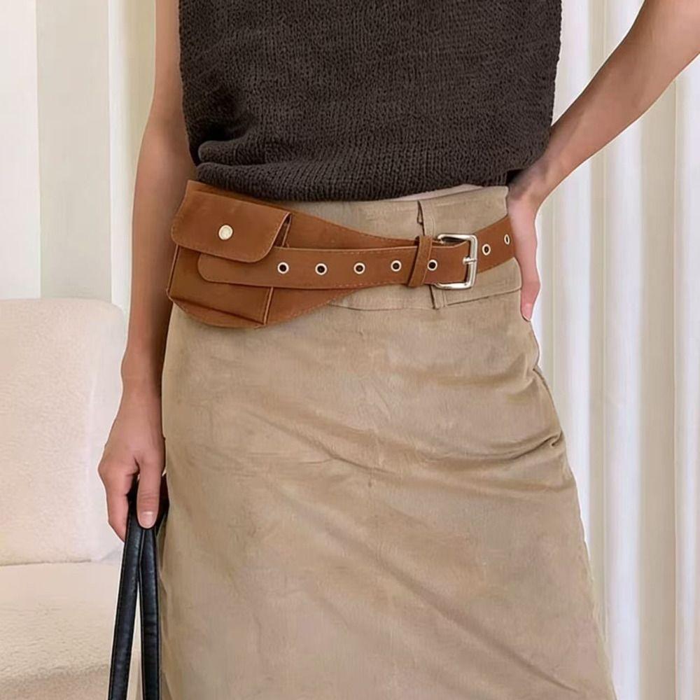 Korean Style Belt Waist Bag Wide Women Belt Bag Portable Suede Cummerbunds Female