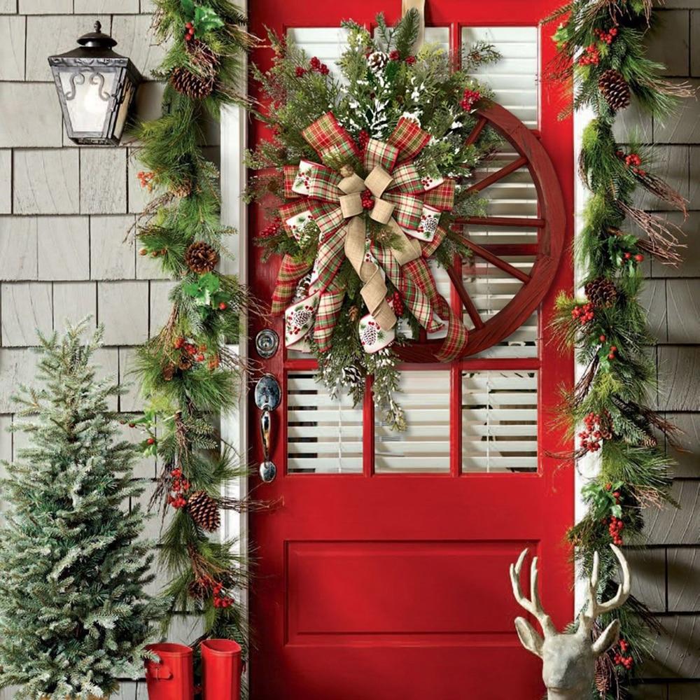 Christmas Wreath Wooden Door Hanging Farmhouse Wagon Wheels Wreath