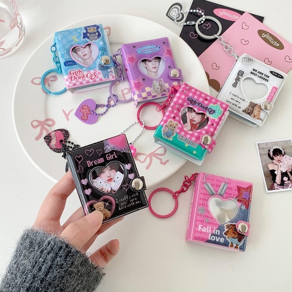 Keychain ID Photo Holder Snap Closure Idol Card Organizer Retro Card Storage Album
