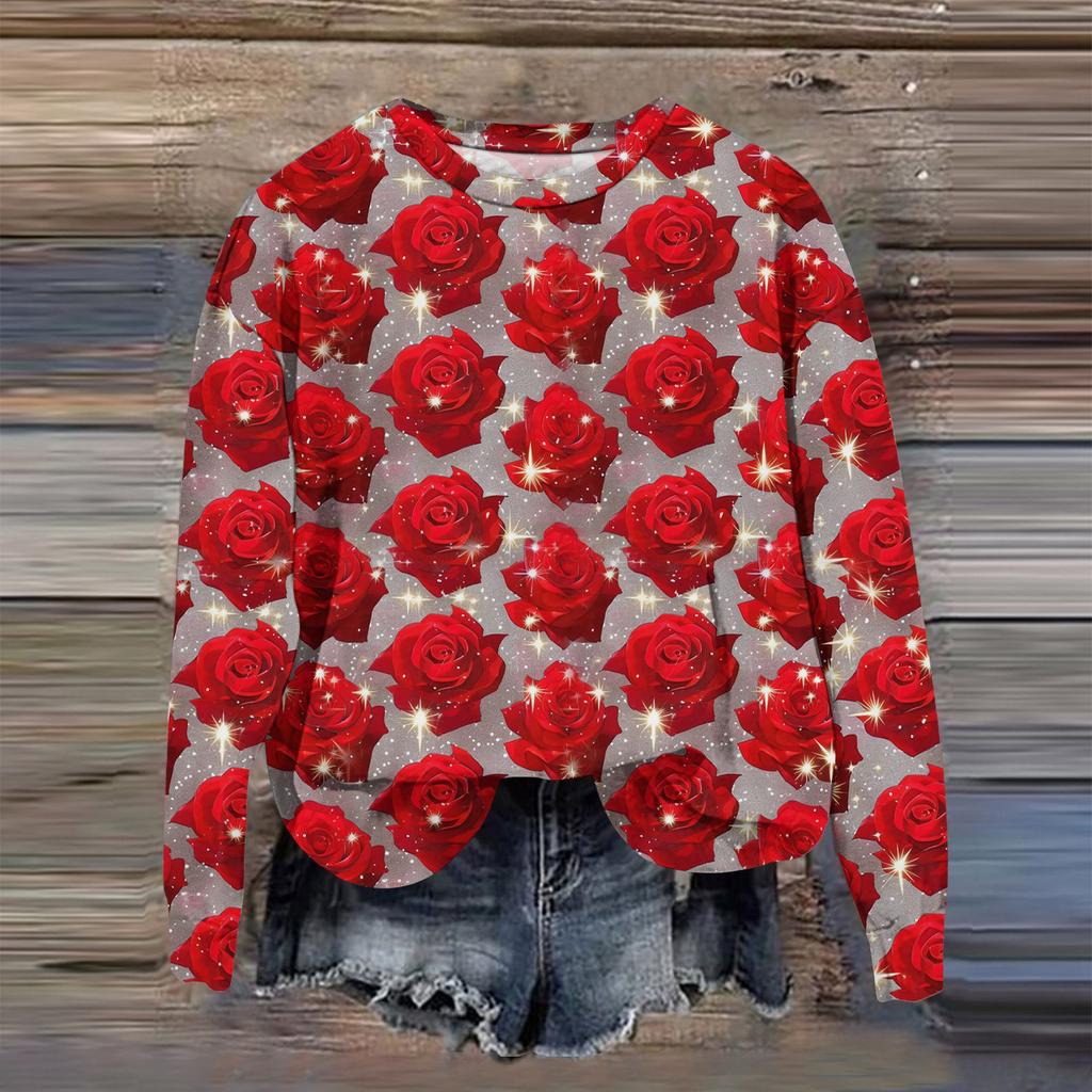 Women's Fashion Printed Long Sleeve Loose Round Neck Sweatshirt Top Fall