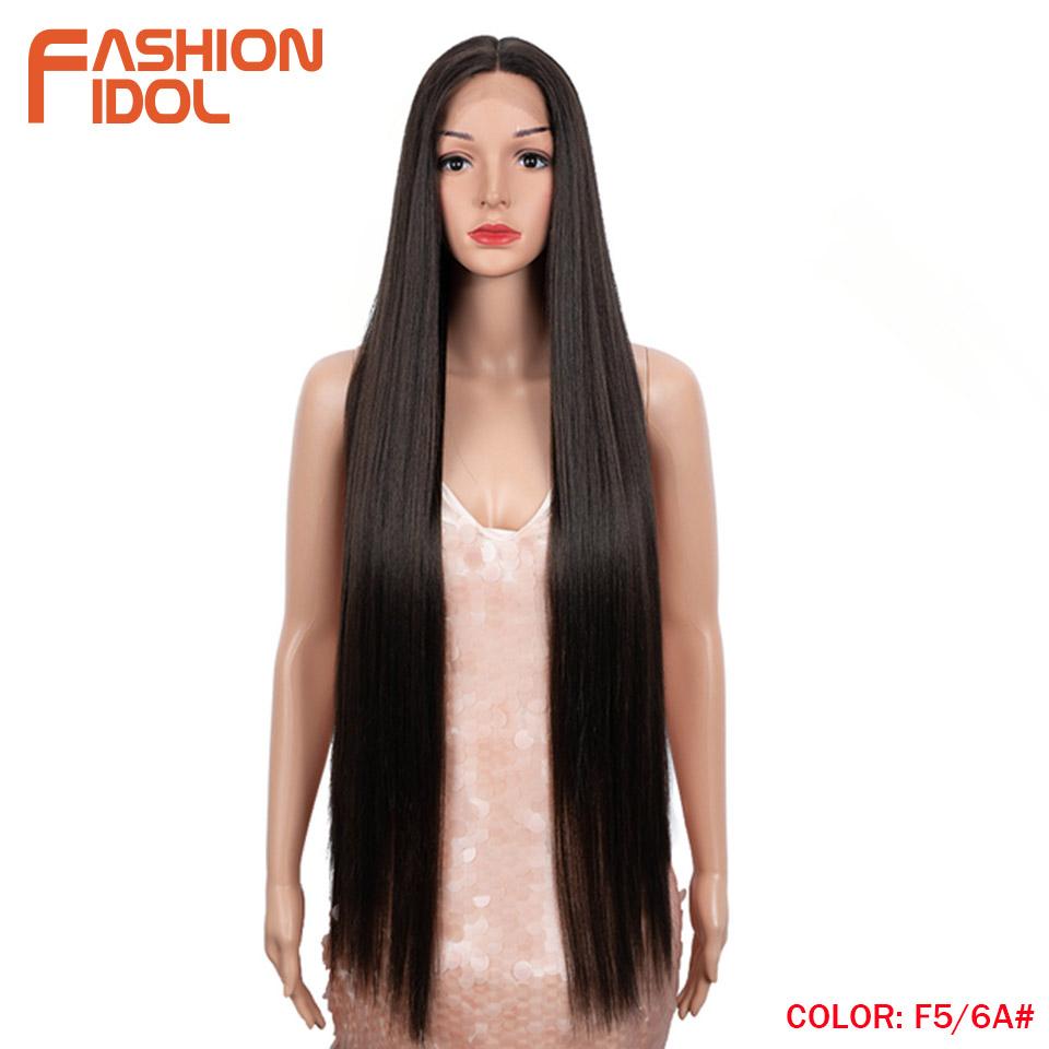 FASHION IDOL 38 inch Straight Lace Wigs Synthetic Long Straight Hair T Part Lace Wigs Ombre Blonde Brown Cospaly Wigs For Woman