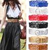 Women Hollow Out Belts Wide Buckle Cinch Waist Belt Dress Faux Leather Waistband