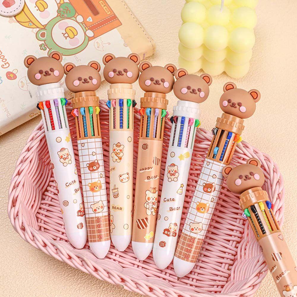 Supplies Handwriting Stationery Ten Color Ball Pen Student Writing Pens Cartoon Bear Ballpoint Pen