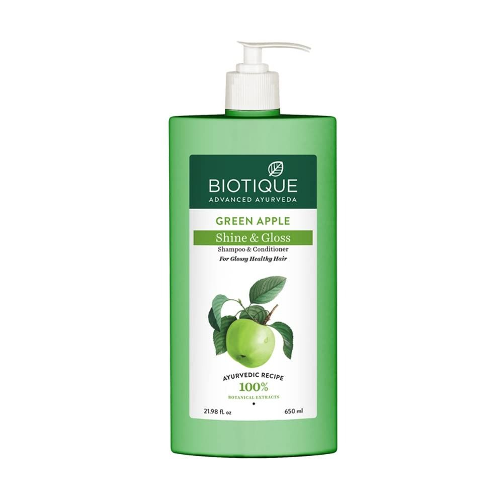 Шампунь-кондиционер с Зеленым яблоком (650 мл), Green Apple Shine & Gloss Shampoo & Conditioner, Biotique