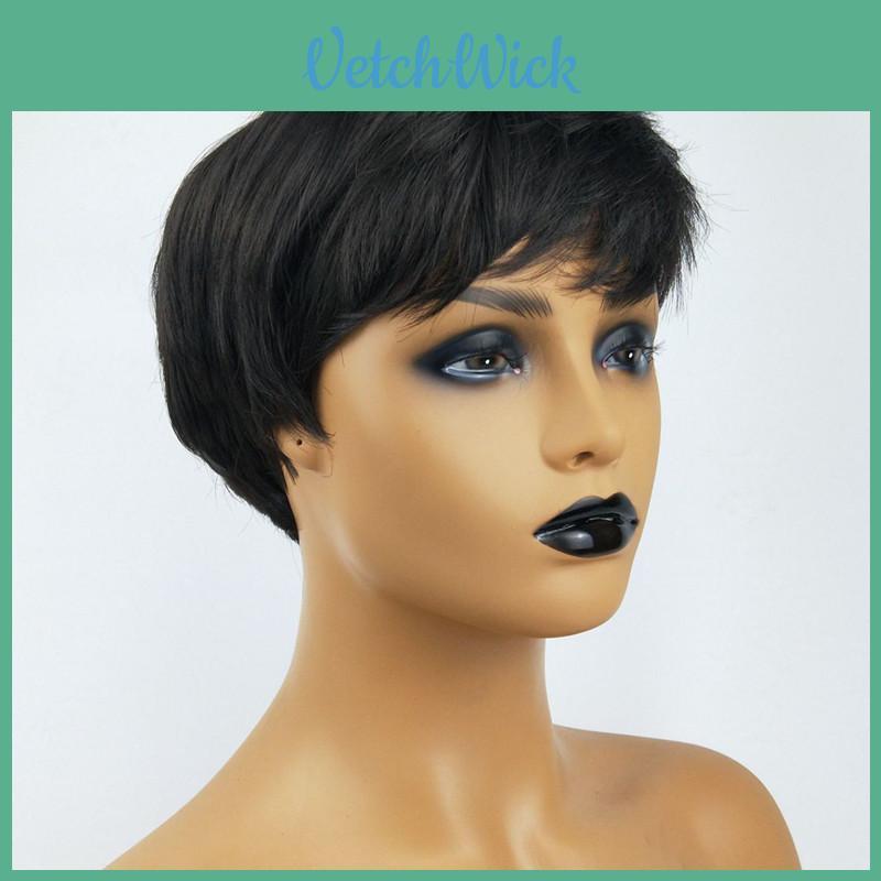 Classic Pixie Cut Synthetic Wigs Straight Black Wigs With Bangs Short Hair For Women