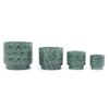 Mini Small Ceramic Plant Pot diameter 19 cm, Glossy Rich Green Heart-Ornament Relief, Breathable Drainage Hole for Mini Succulents and Desktop Herbs