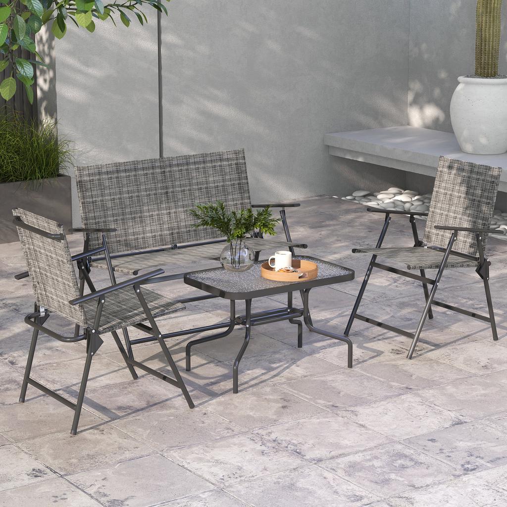 Four-Piece Metal Garden Sofa Set - Mixed Grey