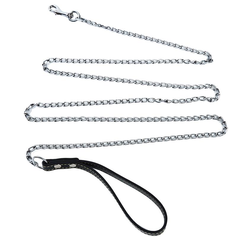 Durable Anti-Bite Metal Dog Chain Lead For Small Medium Large Dog Chain Leash Handle Leads Iron Chain PU Leather Pet Accessories