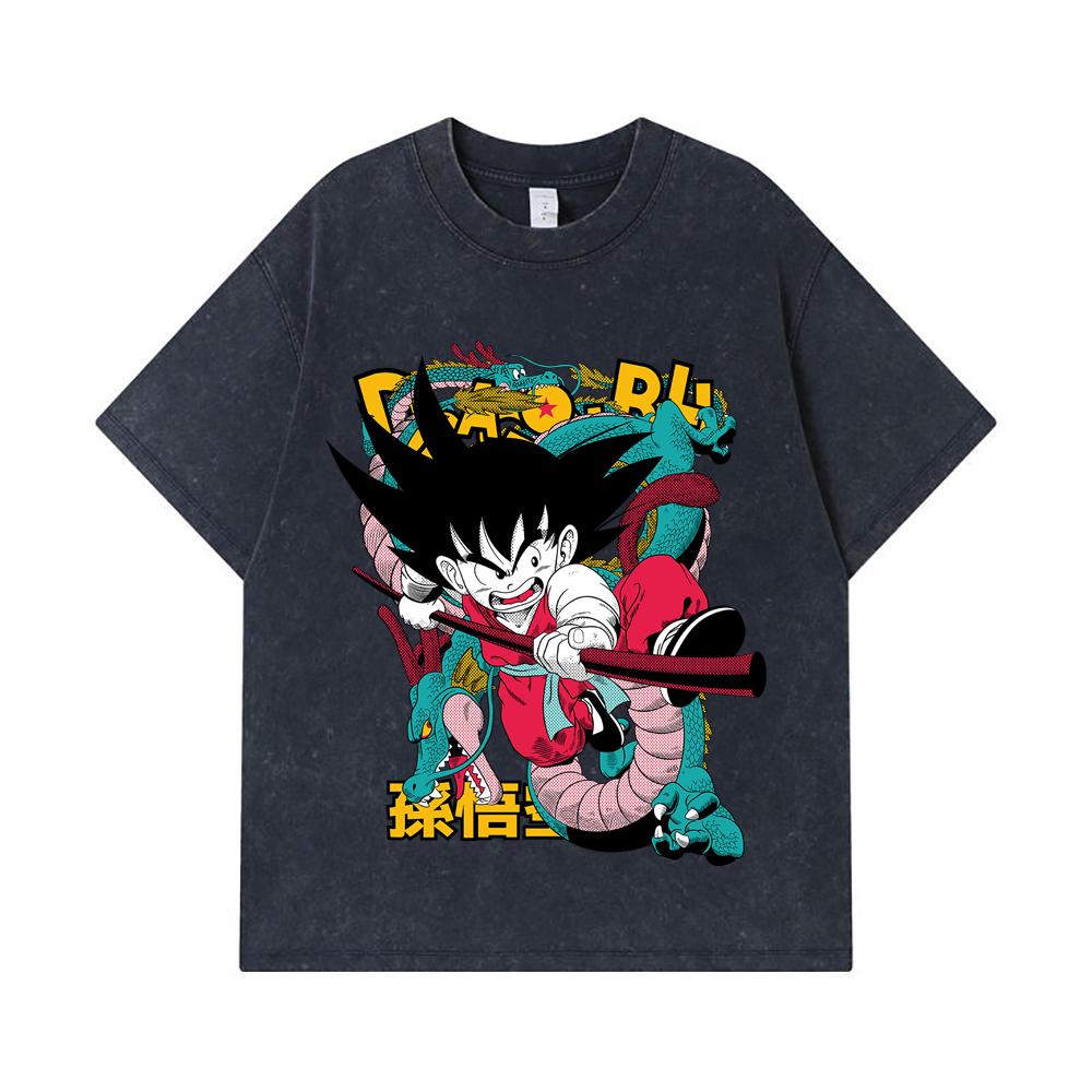 275 GSM Washed T-shirts 100% Cotton Dragon Ball V35 Goku Print Unisex Heavy Cotton T Shirt