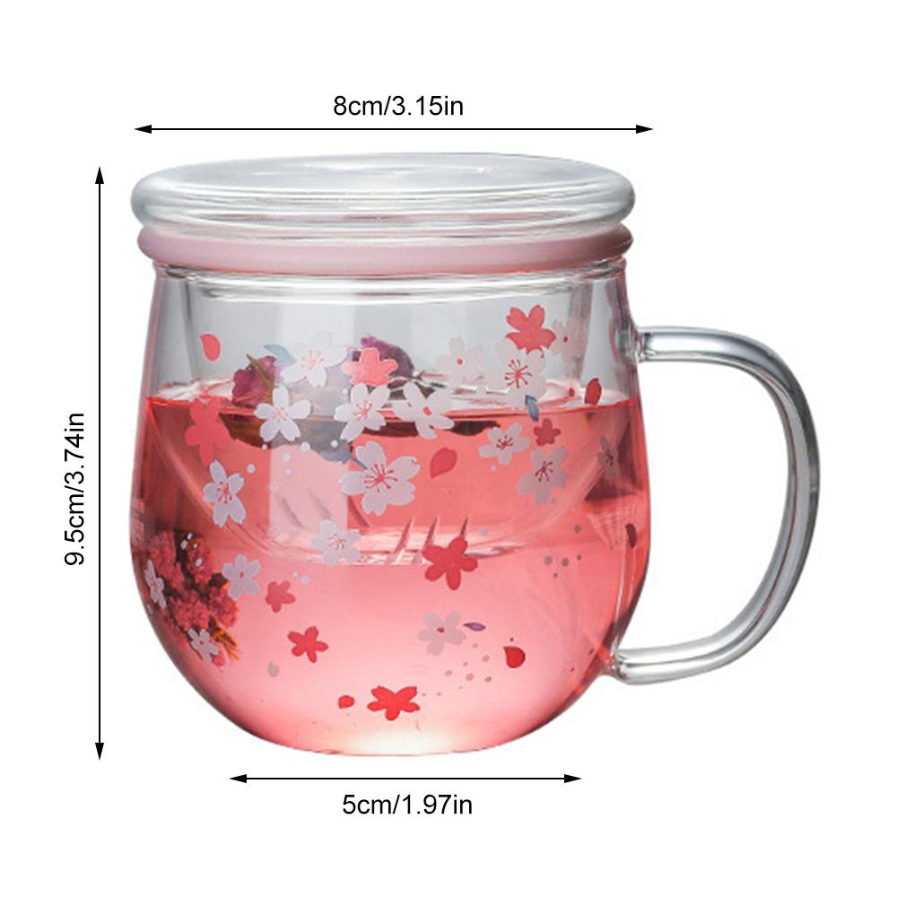 300 мл кружка сакура стеклянная кружка прозрачные термостойкие стаканы с заварочным фильтром крышка вишневая чашка набор цветочная чашка для дома