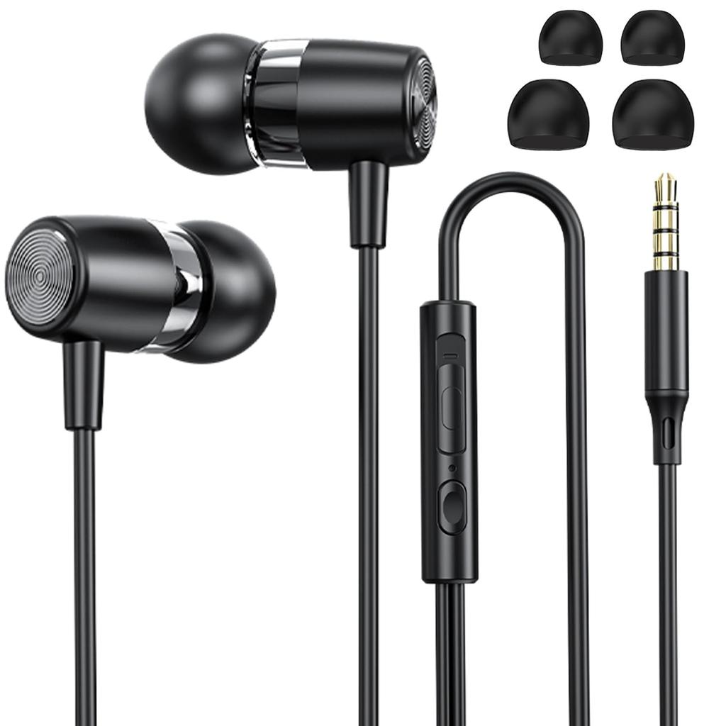 Wired Earphones 3.5mm Mic Volume Control Black