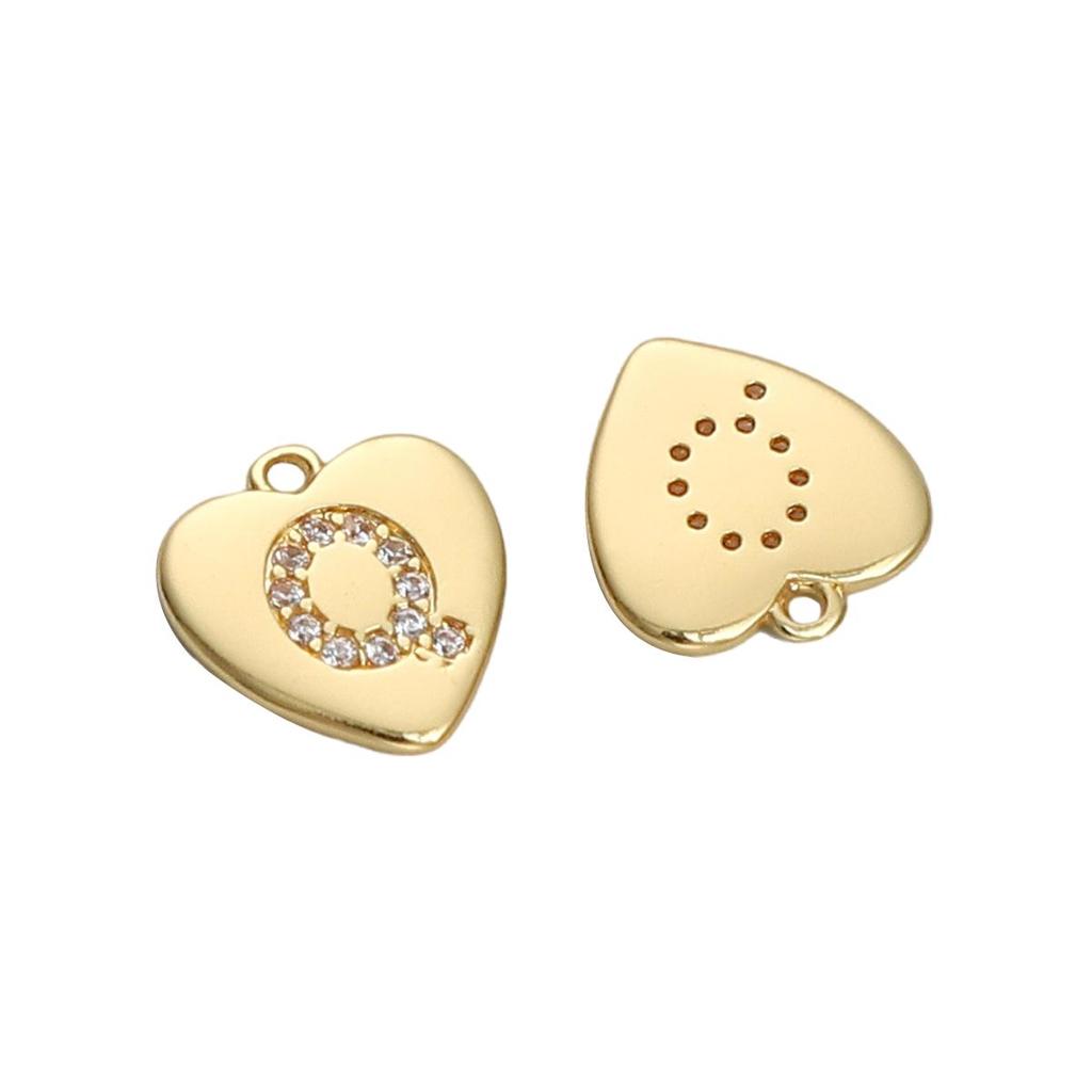Copper Zirconium Inlaid Heart 26 Letter Pendant For DIY Jewelry Making Craft Accessories