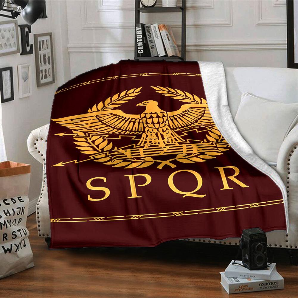 1 шт. Плед с орлом SPQR, Мягкий флис, Уютный, Всесезонный полиэстер, Идеально для дома, офиса