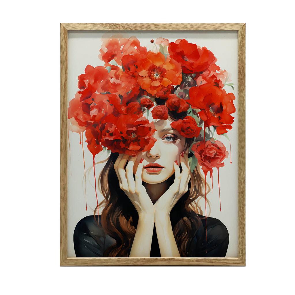 Woman Decorated with Poppies Woman Decorated with Poppies, 70X100 Cm, Black Aluminum Frame, 230 Gsm Matte Paper