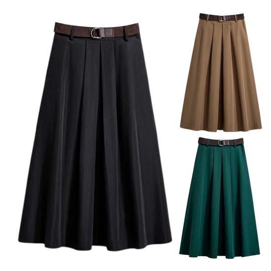 Женская юбка миди, однотонная, с высокой талией, с широким подолом, юбка А-силуэта с поясом, мягкая