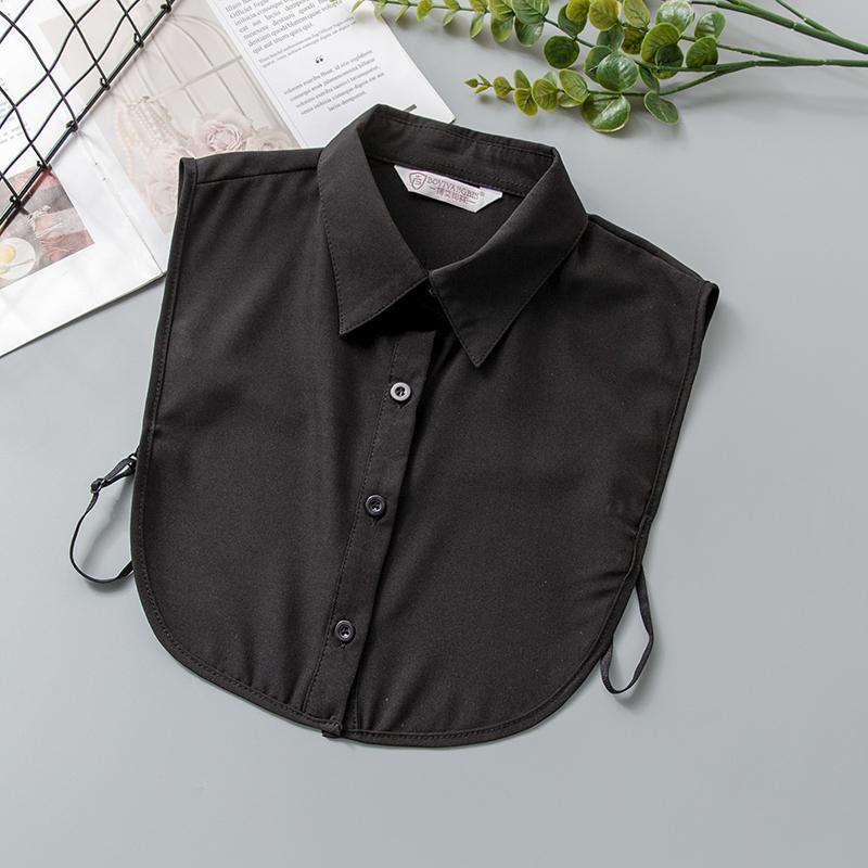 White Women's Stand Fake Collar Blouse Black Detachable Lapel Turtleneck Top Half Shirt Faux Col Tie Detail