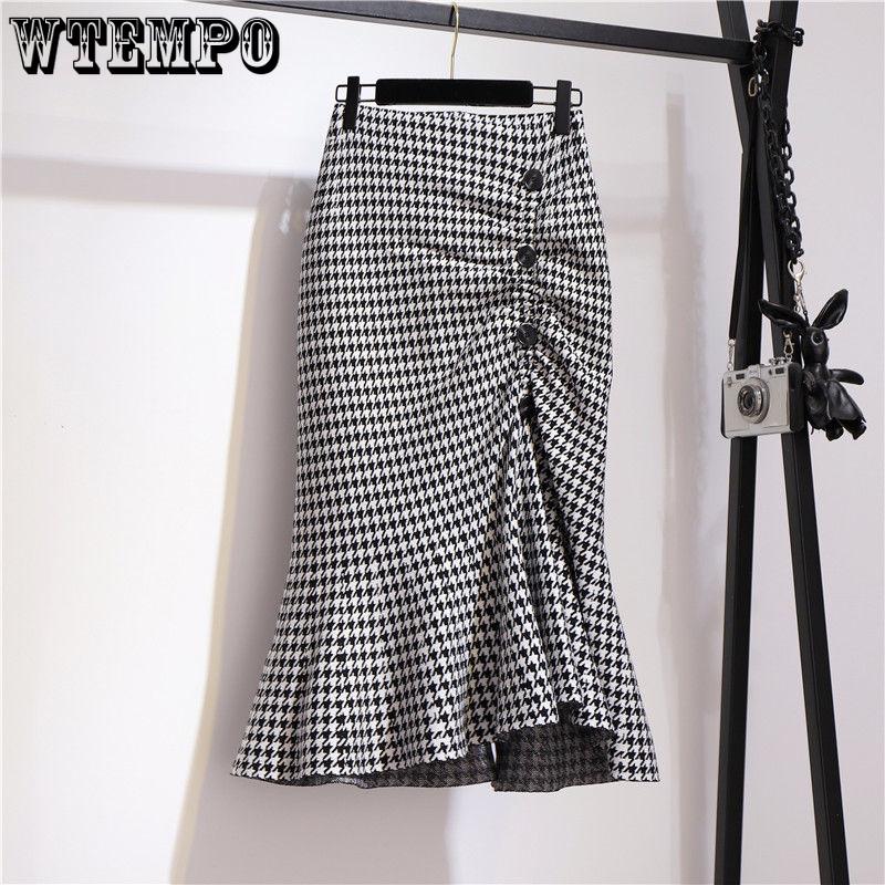 Весенняя шикарная плиссированная юбка на бедрах нерегулярной формы, женская элегантная тонкая юбка средней длины с разрезом на пуговицах и рыбий хвост