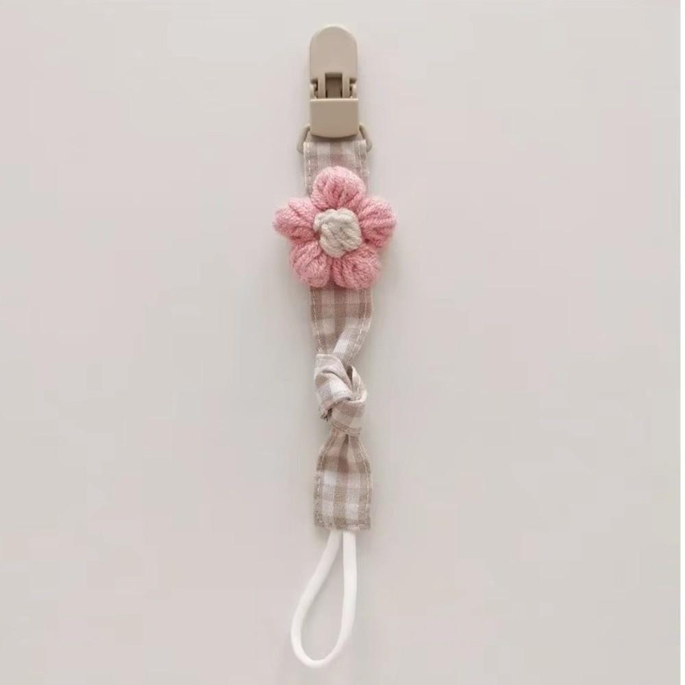 Plastic Flower Dummy Nipple Holder Plaid Embroidery Pacifier Clips Retro Baby Pacifier Chain Girls