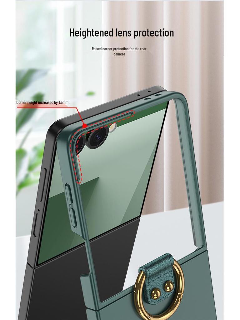 Чехол для Samsung Galaxy Z Flip7: Однотонный, Большое окно, Кольцо-застежка, Защитный складной экран для мужчин и женщин.