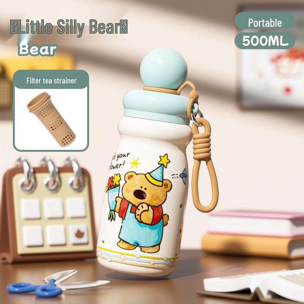 Children's Cartoon Thermos Cup - 304 Stainless Steel, Double-Wall, Portable with Handle, Cute Design