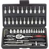 46-Piece Socket Wrench and Ratchet Wrench Set with 6.3mm (1/4") Drive, Automotive Repair Tools, 45 Gears, for Car Maintenance, Inspection, Bicycle Rep