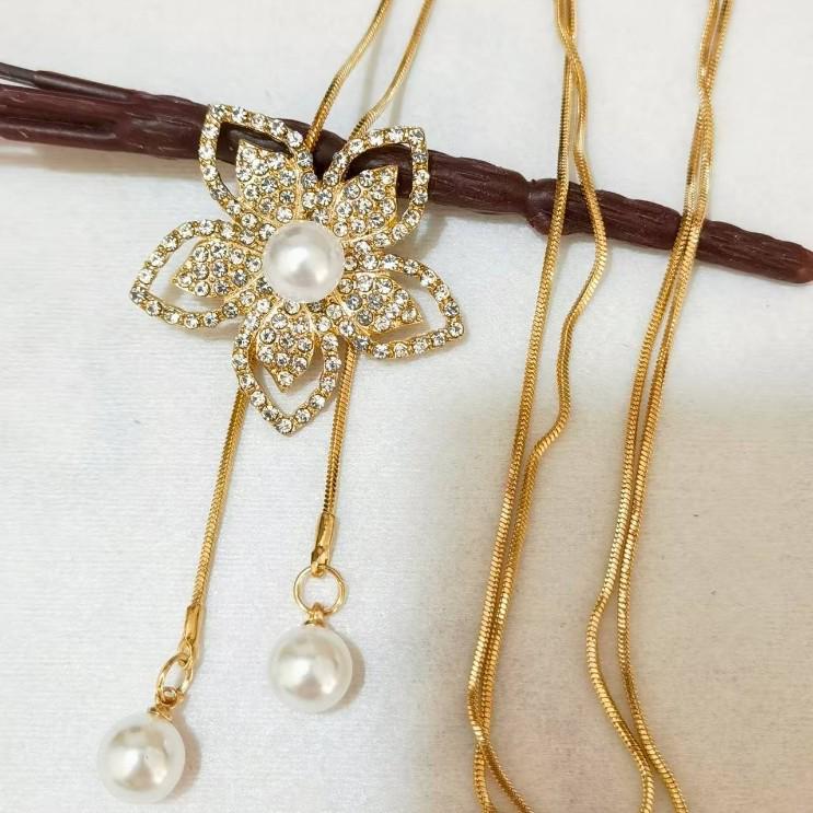 Роскошное жемчужное ожерелье-цепочка для свитера: Высокая мода в стиле инфлюенсеров