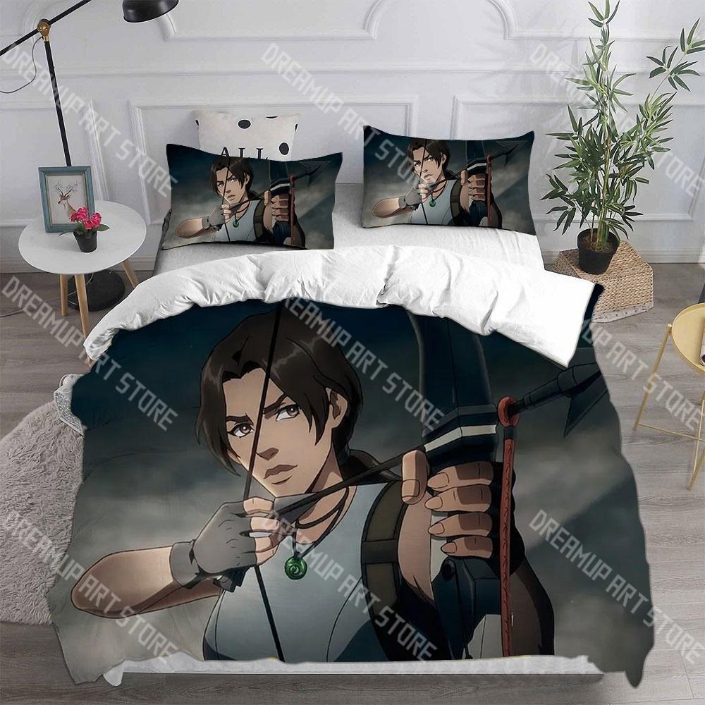 Fashion Tomb Raider The Legend of Lara Croft Bedding Set Single Twin Full Queen King Size Bed Set Kids Bedroom Duvetcover Set
