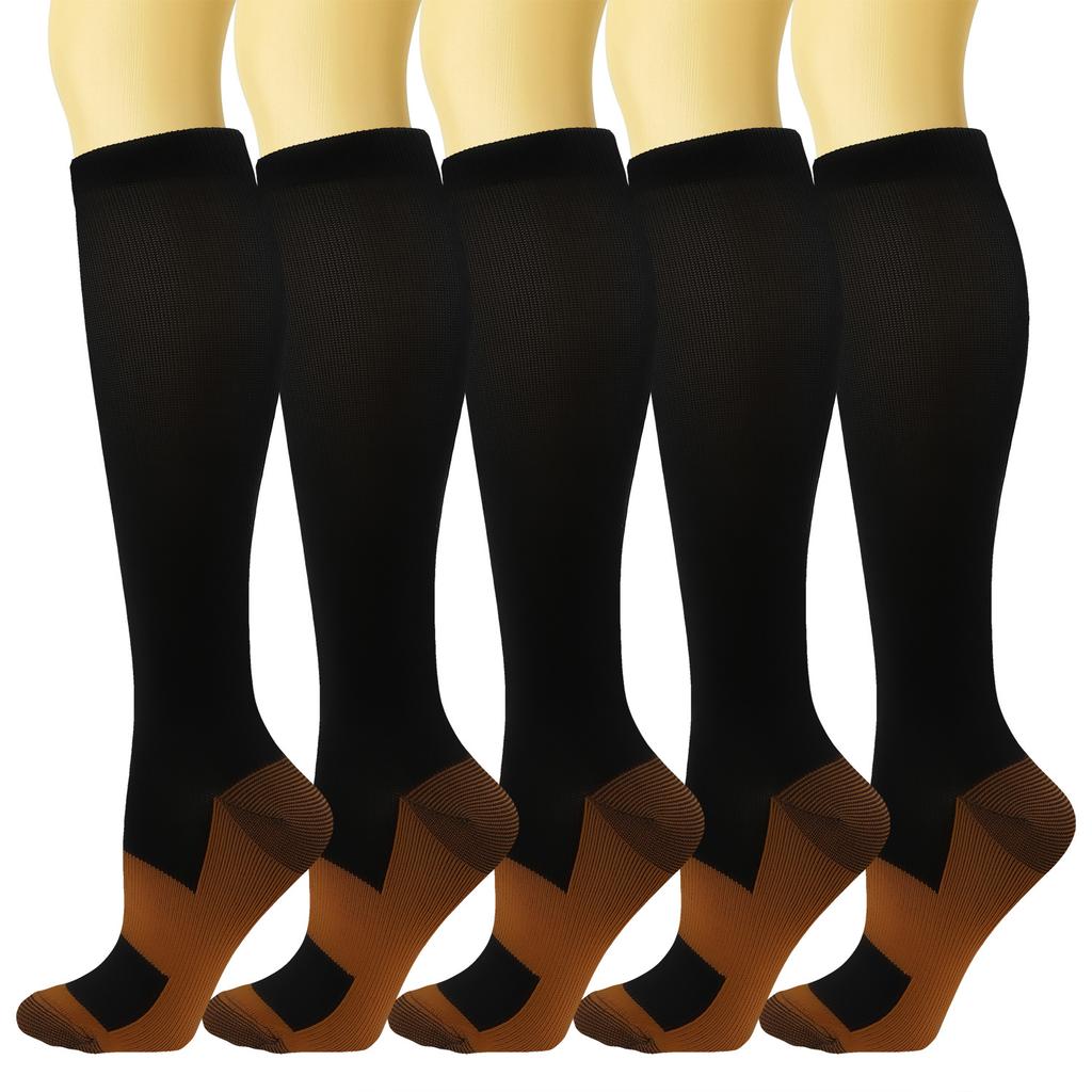 Cross-Border Solid Color Knee-High Sports Compression Socks Copper Ion Elastic Socks Outdoor Cycling Socks