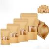 50pcs with Window Kraft Paper Self Sealing Bags Stand Up Food Storage Pouch  Business