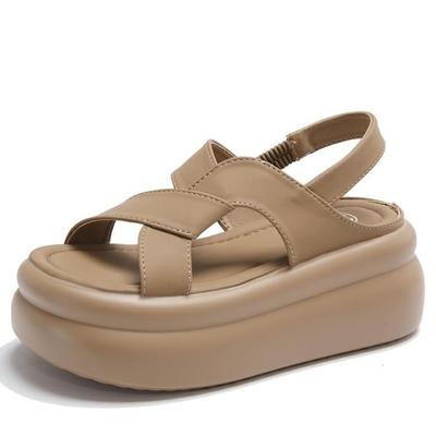 Модные новые летние женские сандалии на толстой подошве из кожи, кроссовки на высокой платформе, дышащие повседневные тапочки, женские кроссовки на каблуке 7,5 см