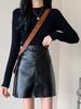 Women's 2023 Retro High-Waist PU Leather Skirt - Slim, Short, Black, Korean-Style for Autumn/Winter Fashion.