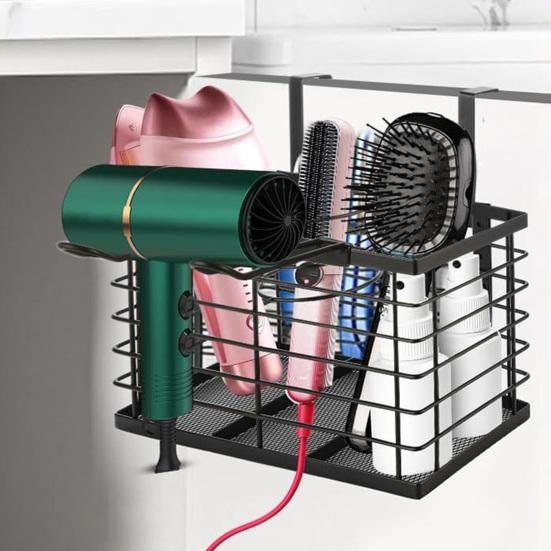 Держатель-органайзер для фена с регулируемой высотой 3-в-1, настенное крепление, для хранения фена, утюжков для выпрямления волос, щипцов для завивки на дверце шкафа
