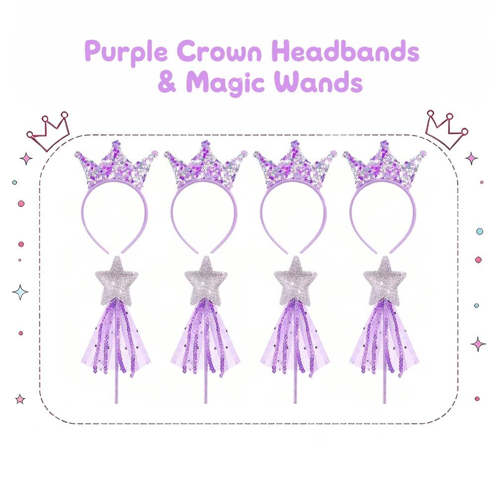 8-48Pcs Glitter Star Magic Wand Fairy Wand Tassel Glitter Sequins Princess Crowns Headband for Kids Birthday Party Gifts Wedding
