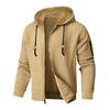 Men Sweatshirt Coat Hooded Drawstring Long Sleeve Waffle Texture Sport Jacket with Pockets Solid Color Casual Loose Outerwear