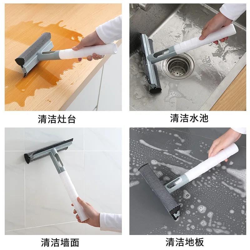 Бытовая двухсторонняя щетка для мытья стекол с распылителем воды Стеклоочиститель с длинной ручкой