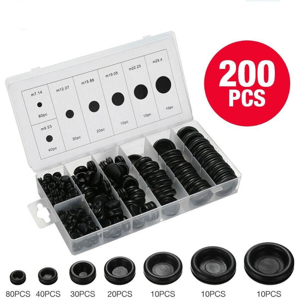 200Pcs Closed Hole Plugs Rubber Grommets Black Washers for Wiring NEW Firewall Grommet