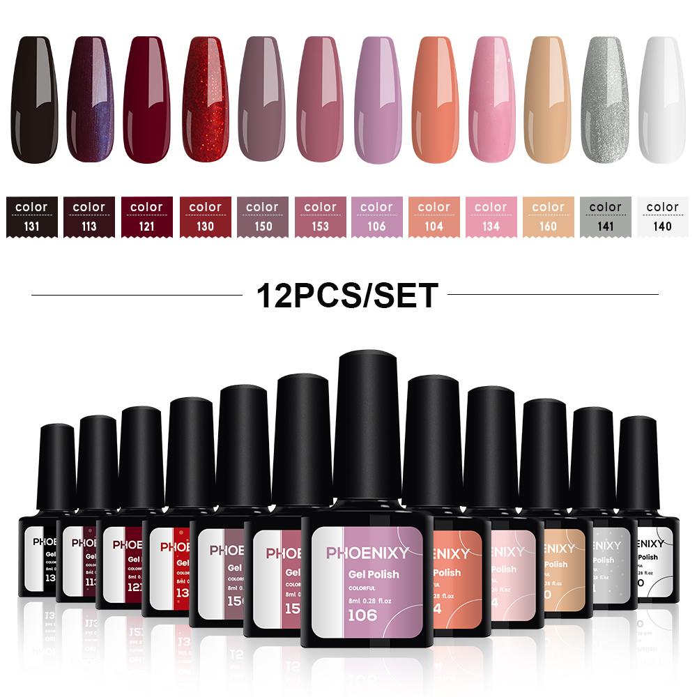 PHOENIXY, 8 мл, 12 цветов, гель-лак для ногтей, гель для ногтей, полуперманентный твердый гель для ногтей, замачиваемый УФ-гель, нужна база, верхнее покрытие, дизайн ногтей «сделай сам»