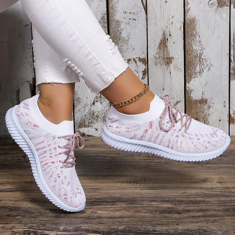 Lucyever Women's Colour Knitted Loafers Autumn Lightweight Breathable Soft Sole Flats Shoes Women Non Slip Walking Shoes Size 43