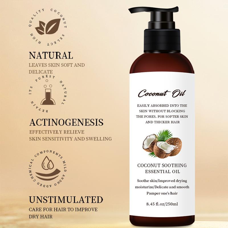 250 мл кокосовое массажное масло для ухода за волосами на теле, гладкое, питательное, увлажняющее