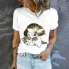 Cute Cat Print High Quality Short Sleeve Street Fashion Loose Round Neck T-shirt Summer New Casual Comfortable Women's T-shirt