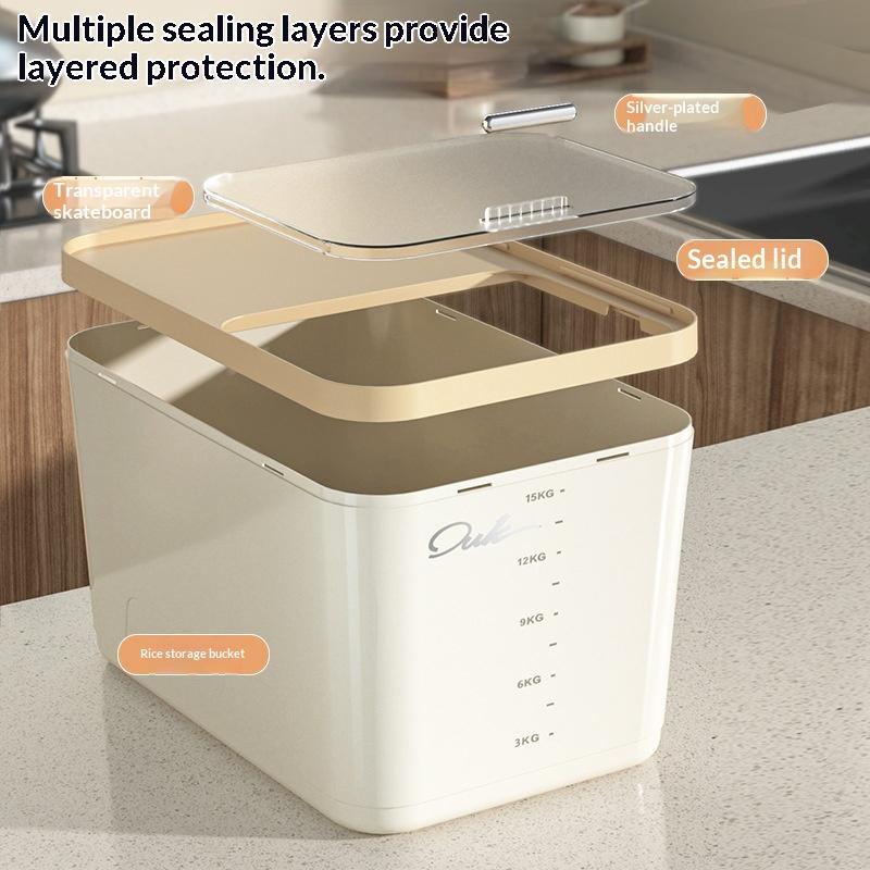 Rice Storage Box with Lid Insect Proof Moisture Proof Sealed Jar Airtight Kitchen Container for Storing Dry Grain Home