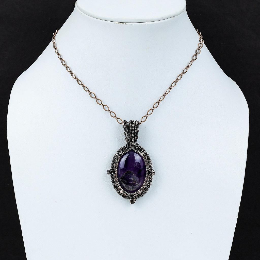 Кулон со звездой и аметистом, медная проволока, кулон с драгоценным камнем, стильный кулон, элегантный ювелирный подарок ручной работы, подарок для мамы, ювелирные изделия из медной проволоки