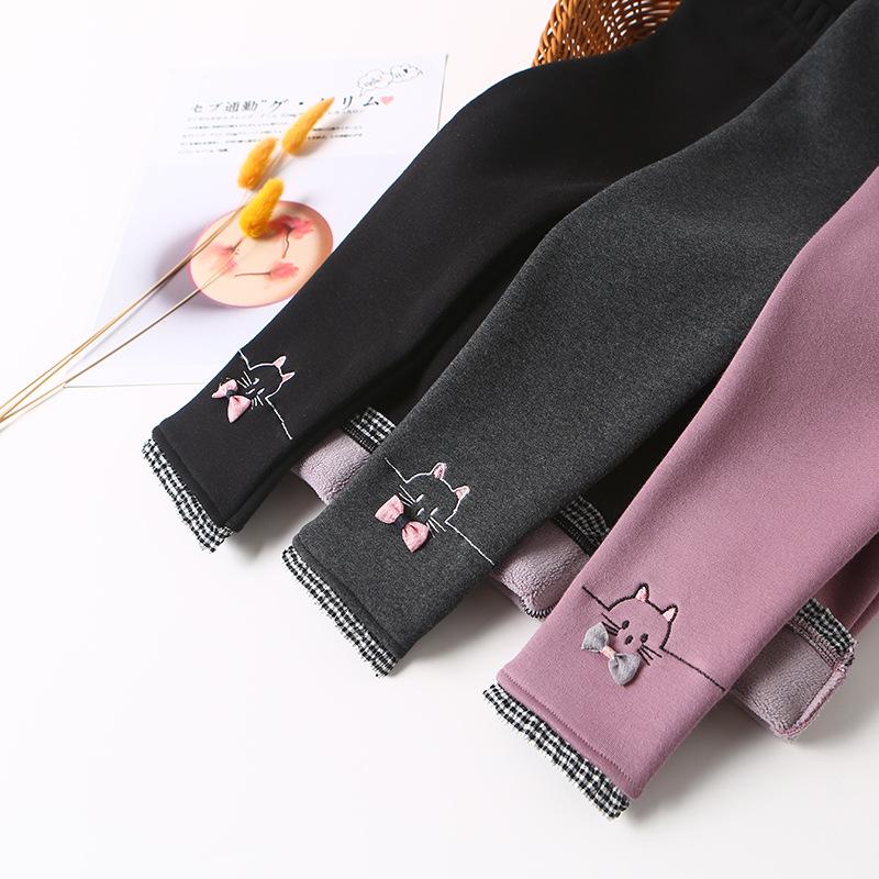 Зимние леггинсы для девочек, бархатные утепленные детские брюки, модные теплые брюки с вышивкой
