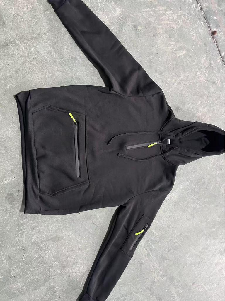 Men's Fleece-Lined Hooded Sweatshirt with Zipper and Multi-Pocket Design for Autumn/Winter Casual Sports Fashion