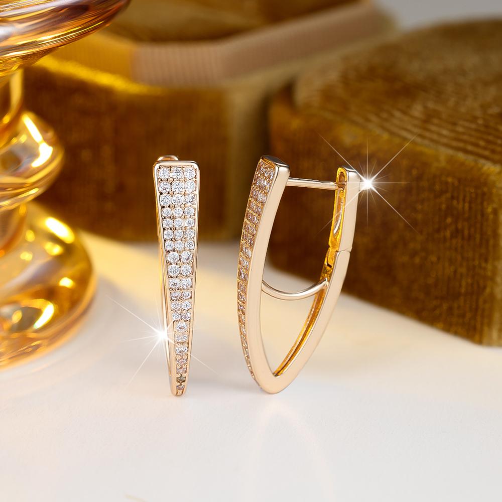 Unique Gold Color Geometric V Shaped Drop Earrings for Women Fashion Zircon Jewelry Gifts