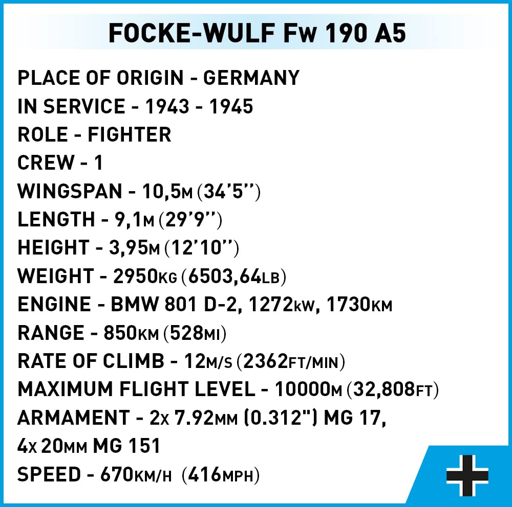 Cobi Historical Collection #5722 Focke-Wulf Fw190A-5 (German Army) 132 Scale