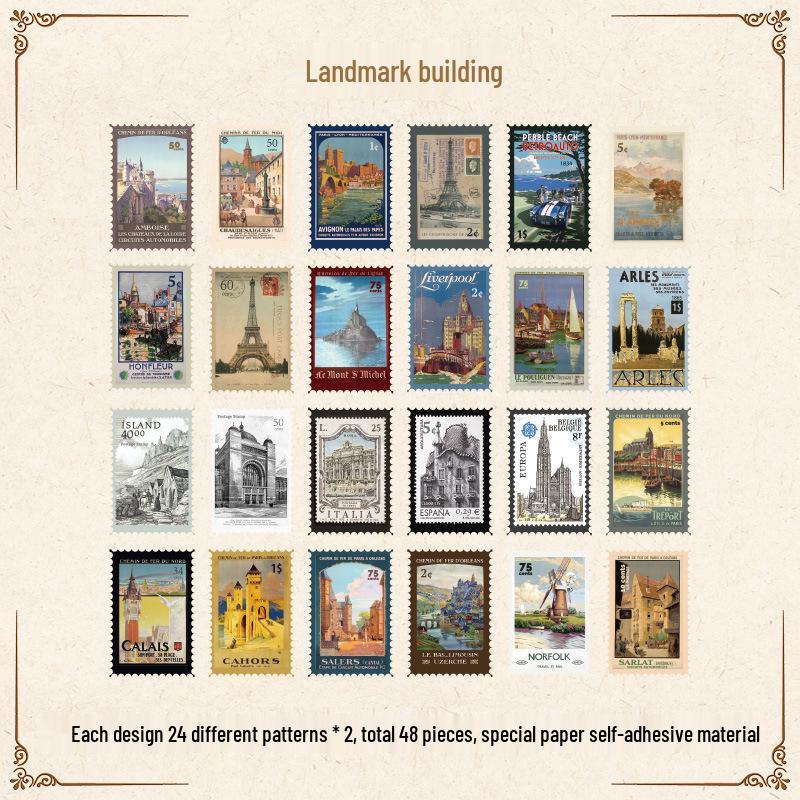 Винтажные литературные марки-наклейки - Серия «Музей филателии» для журналов и поделок DIY