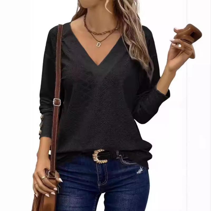 Женская футболка с V-образным вырезом, открытыми плечами, длинными рукавами и пуговицами
